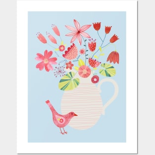 Bird with a Jug of Flowers Posters and Art